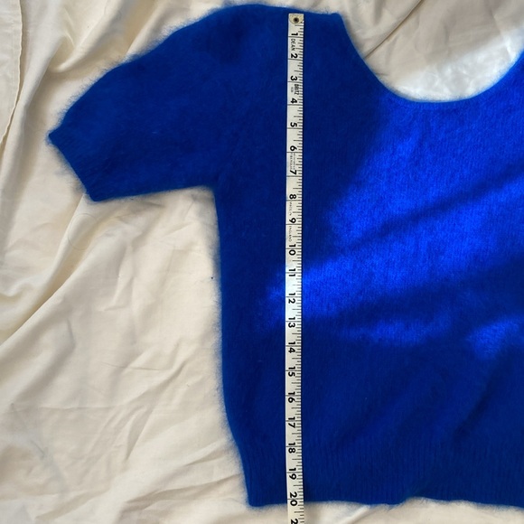 VINTAGE | Nordstrom “Brass Plum” Cobalt Blue Angora Short Sleeve sweater Large - Picture 8 of 8